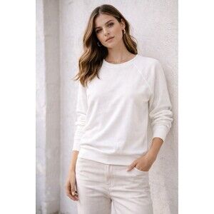 Unsubscribed White Raglan Sweatshirt Women’s Medium NWOT Minimal Sustainable Eco
